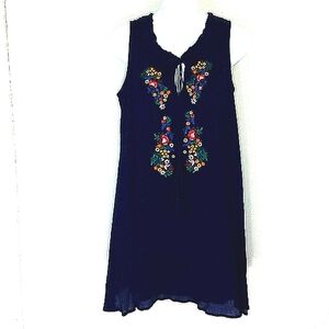 Speechless Embroidered Black Peasant Sundress XS Boho Festival Flowy Lined